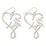 Metal 'Faith' Heart Drop Earrings