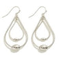 Silver Textured Nesting Teardrop Earring With Bead Accent