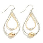 Silver/Gold Textured Nesting Teardrop Earring With Bead Accent