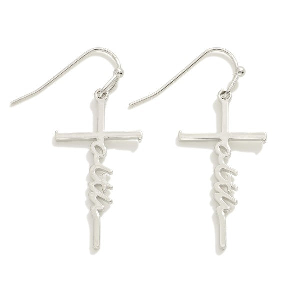 269329 Metal "Faith" Cross Drop Earrings