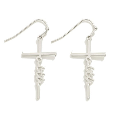 269329 Metal "Faith" Cross Drop Earrings