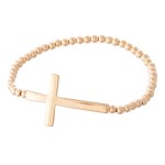 Gold Beaded Cross Stretch Bracelet.