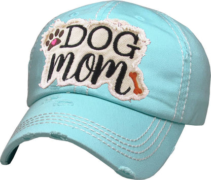 DOG MOM WASHED VINTAGE BALLCAP: WHT