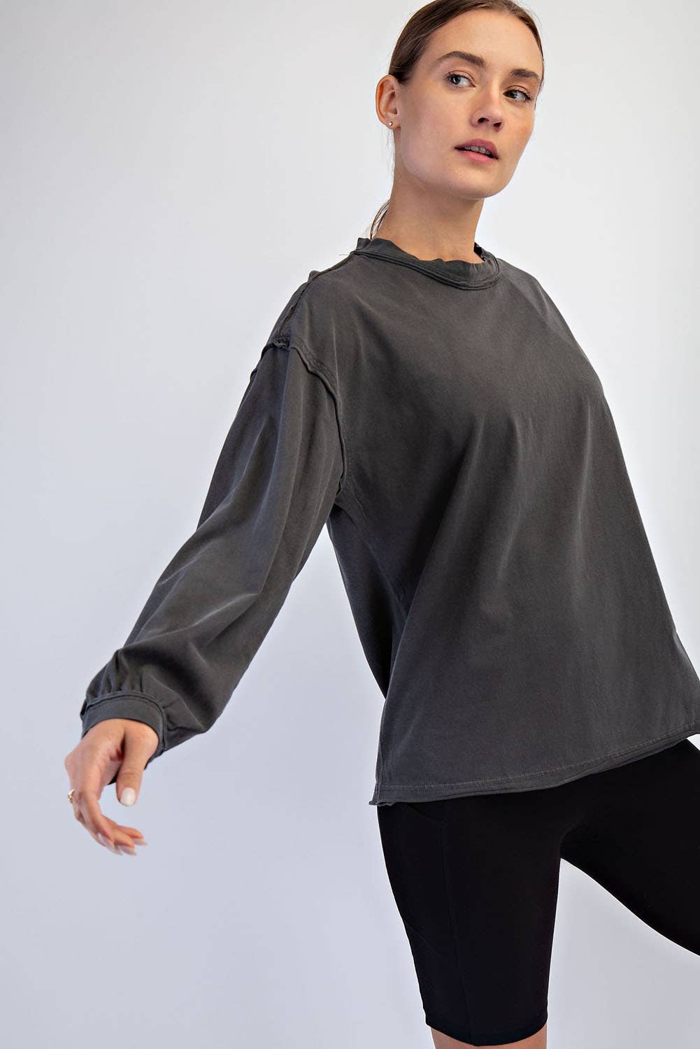 Rae Mode Pigment Washed Long Sleeve Cotton Top T0093