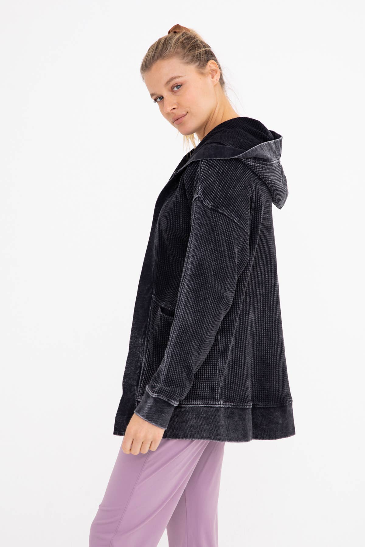 Slate Mono B Waffle Knit Mineral-Washed Cardigan