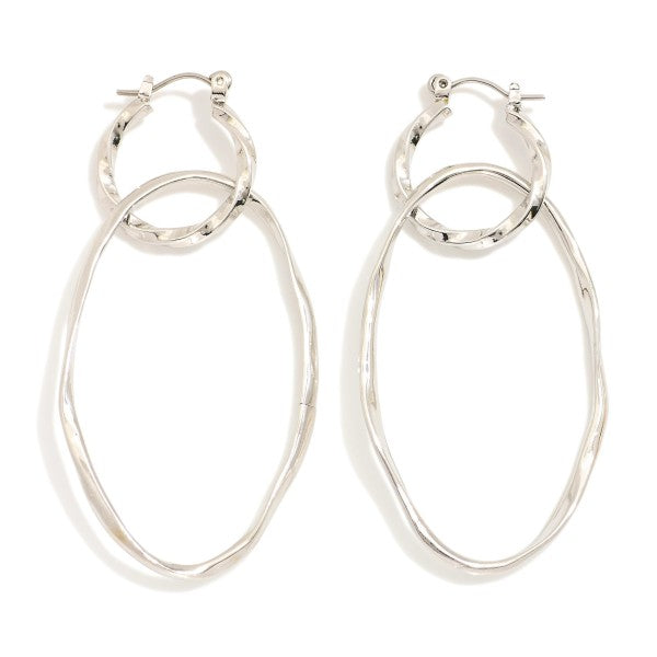 279648 Metal Tone Linked Twisted Hoop Oval Drop Earrings