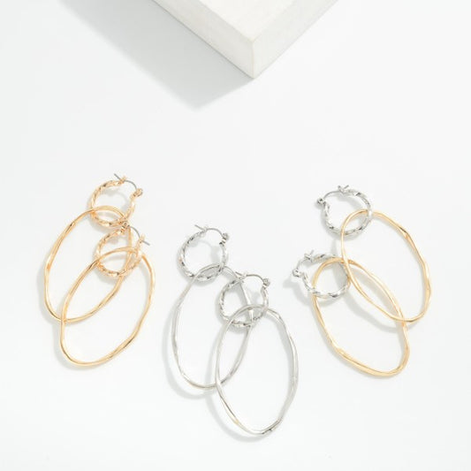 279648 Metal Tone Linked Twisted Hoop Oval Drop Earrings