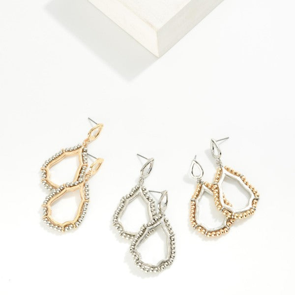 279956 Linked Teardrop Drop Earrings Featuring Beaded Detail