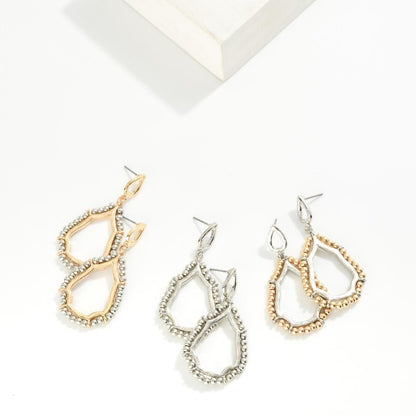 279956 Linked Teardrop Drop Earrings Featuring Beaded Detail