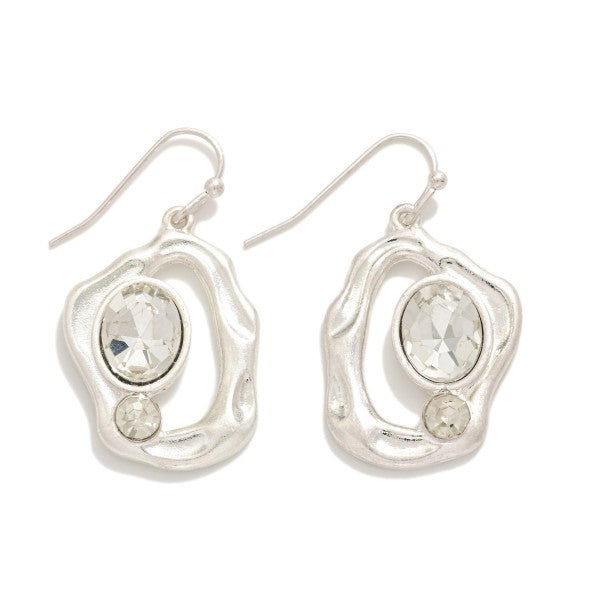 279965 Hammered Metal Abstract Geometric Shape Drop Earrings Featuring Rhinestone Detail