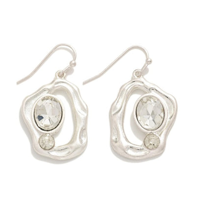 279965 Hammered Metal Abstract Geometric Shape Drop Earrings Featuring Rhinestone Detail