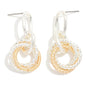280334 Metal Tone Linked Hoops Post Drop Earrings Featuring Intertwined Textured Metal Hoops Detail