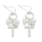 280857 Metal Tone Hoop Drop Earrings Featuring Cross, Pearl, Heart Charms