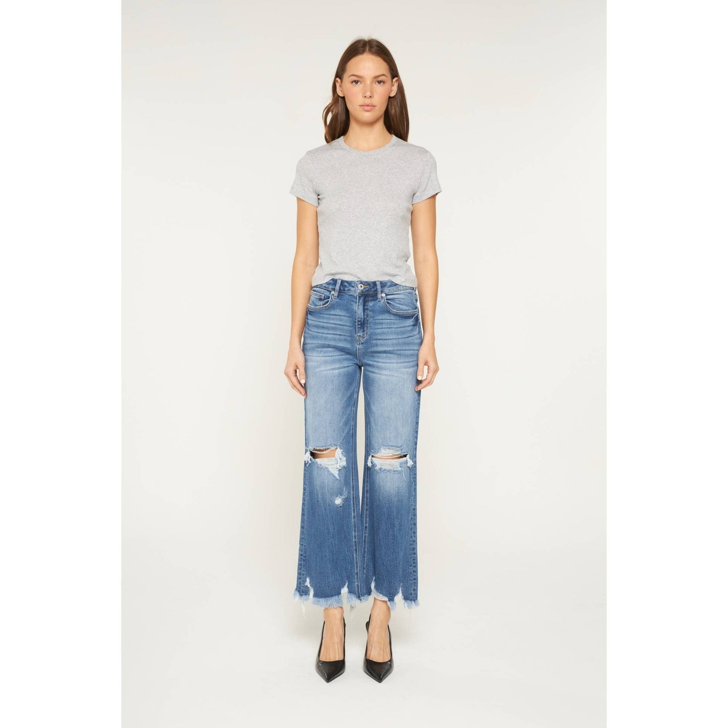 Mica High Distressed Wide Leg Crop Jeans