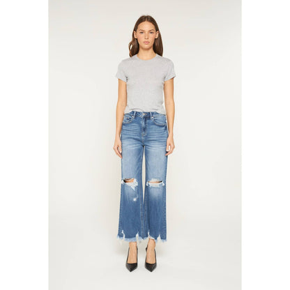 Mica High Distressed Wide Leg Crop Jeans