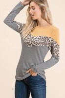 LMT1218-S-Crew Neck Colorblock Knit Top: S / TEAL