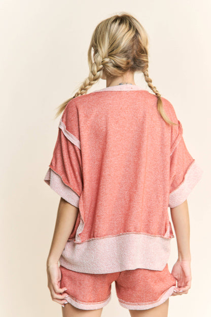 Oversize Reverse Contrast Banded Top HT4028