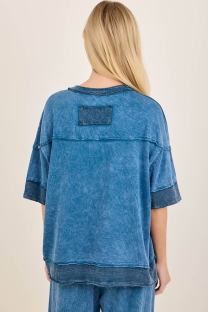 Mineral Washed Contrast Block Terry Top HT7540