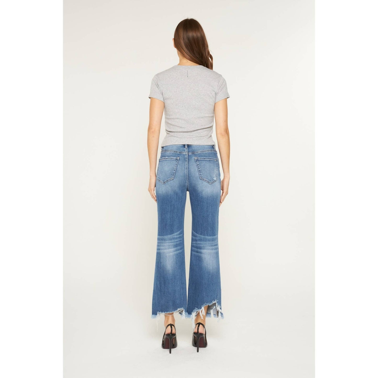 Mica High Distressed Wide Leg Crop Jeans