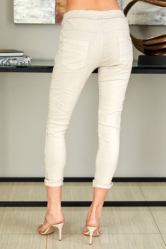 Rhinestone Side Stripe Italian Crinkle Jogger