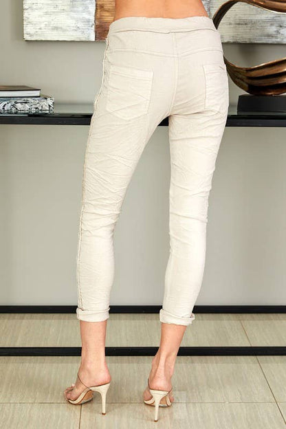 Rhinestone Side Stripe Italian Crinkle Jogger