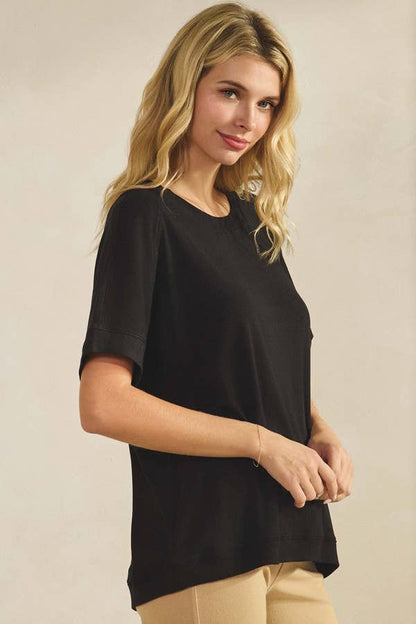 Yelete Ribbed Relaxed Fit Crew Neck Top Shirt
