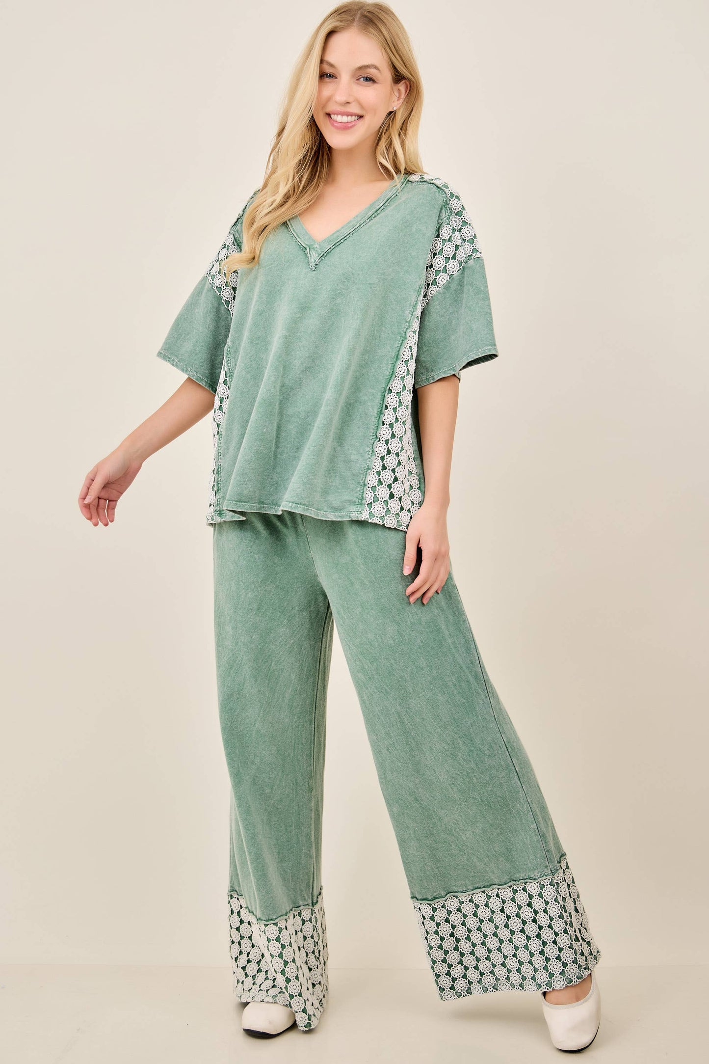 Mineral Washed Flower Daisy Long Leg Pants HP6016P1