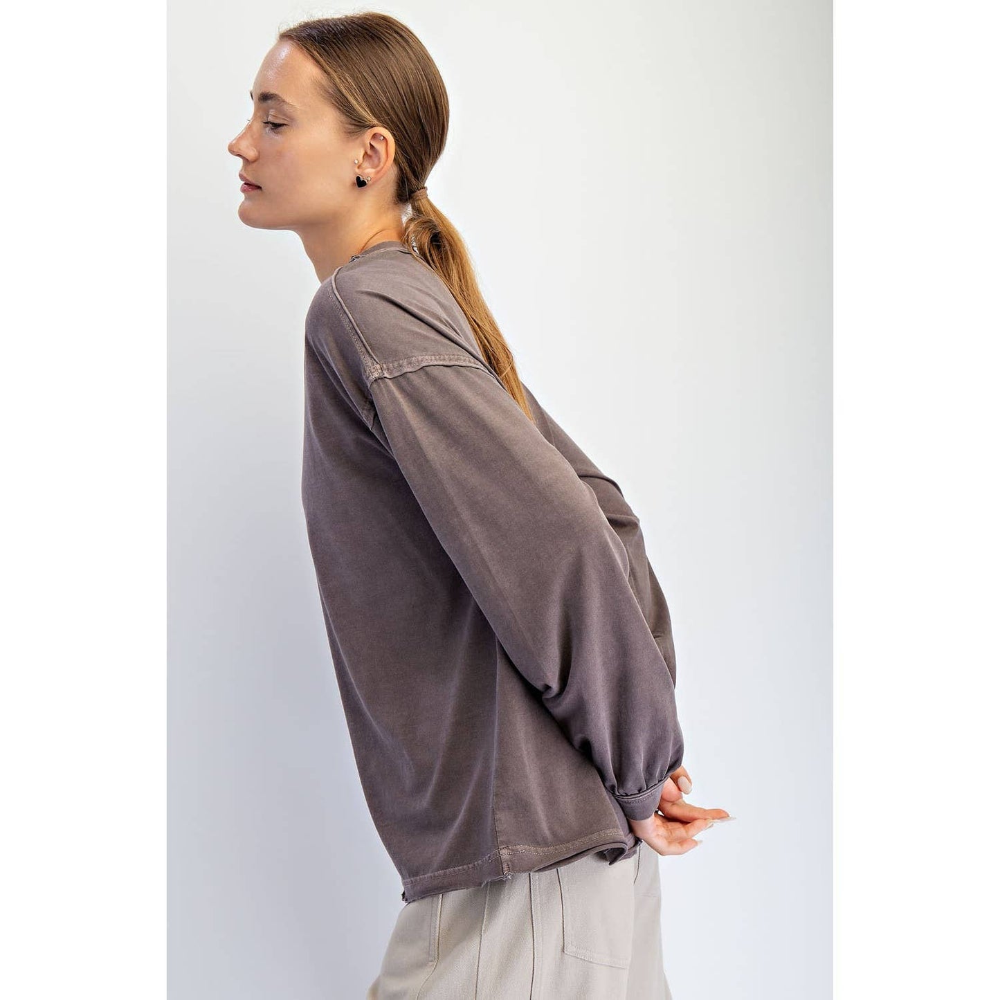 Rae Mode Pigment Washed Long Sleeve Cotton Top T0093