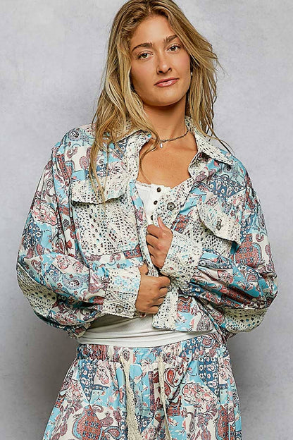Crochet lace patch floral jacket top