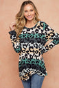 LMT2743-TWO STEPS ANIMAL PRINT STRIPED TOP
