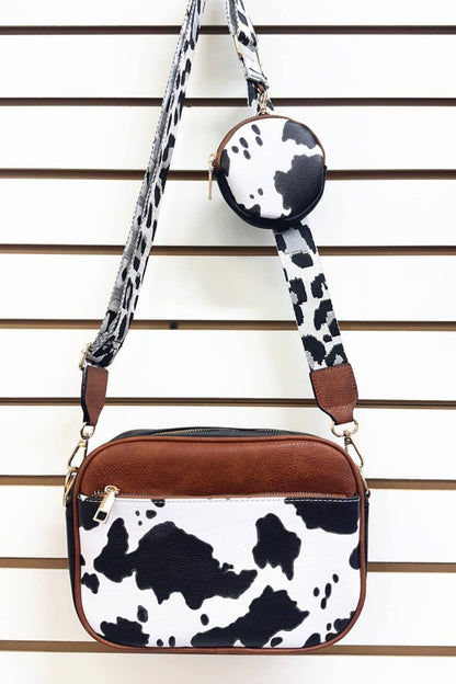 COW PRINT HANDBAG WIHT COIN PURSE