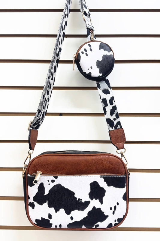 COW PRINT HANDBAG WIHT COIN PURSE