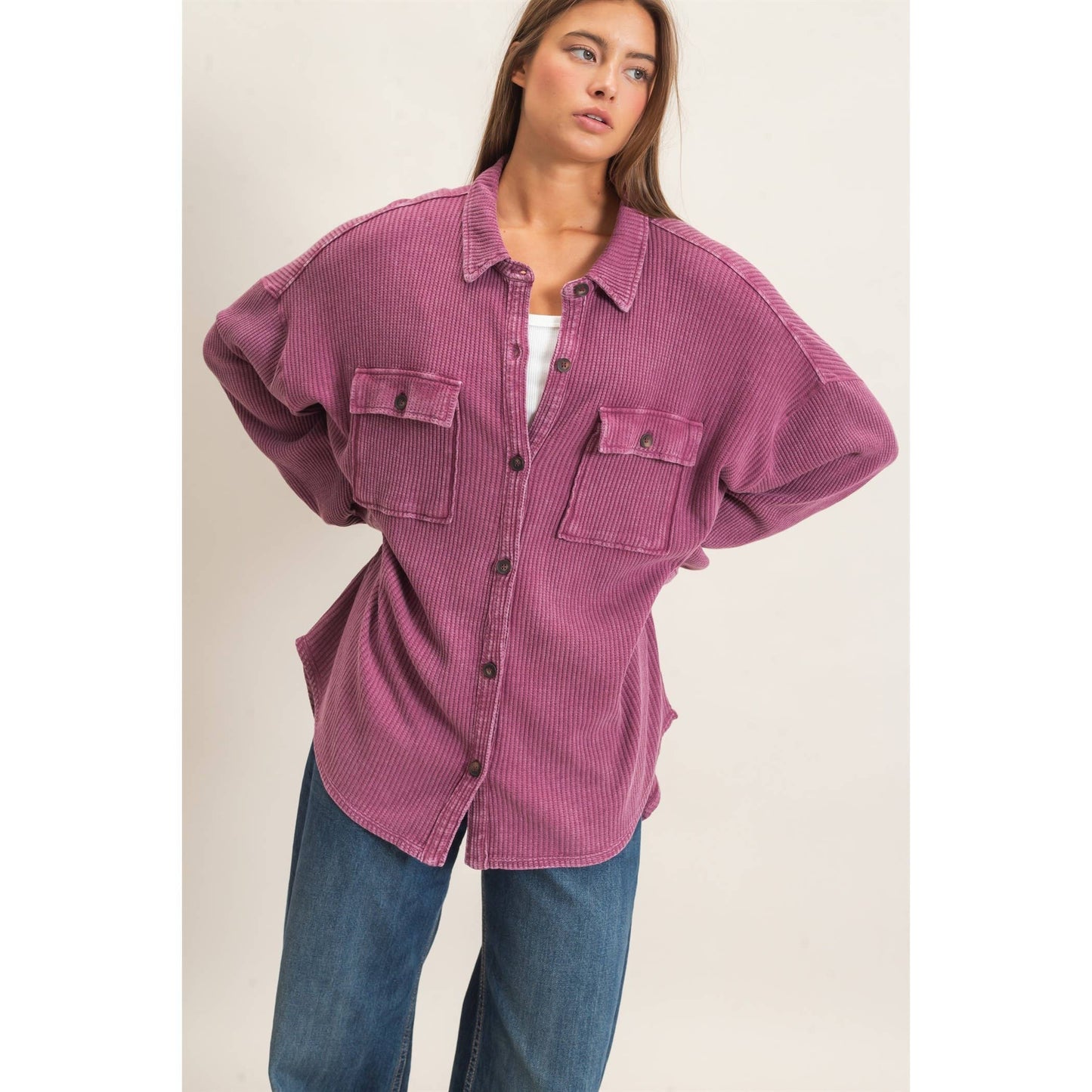 HYFVE Mineral Washed Waffle Knit Shacket DZ26E249