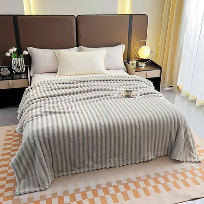 Stripe Fleece Throw – Ultra Plush Ribbed Blanket with 1.6" Wide Channel Texture