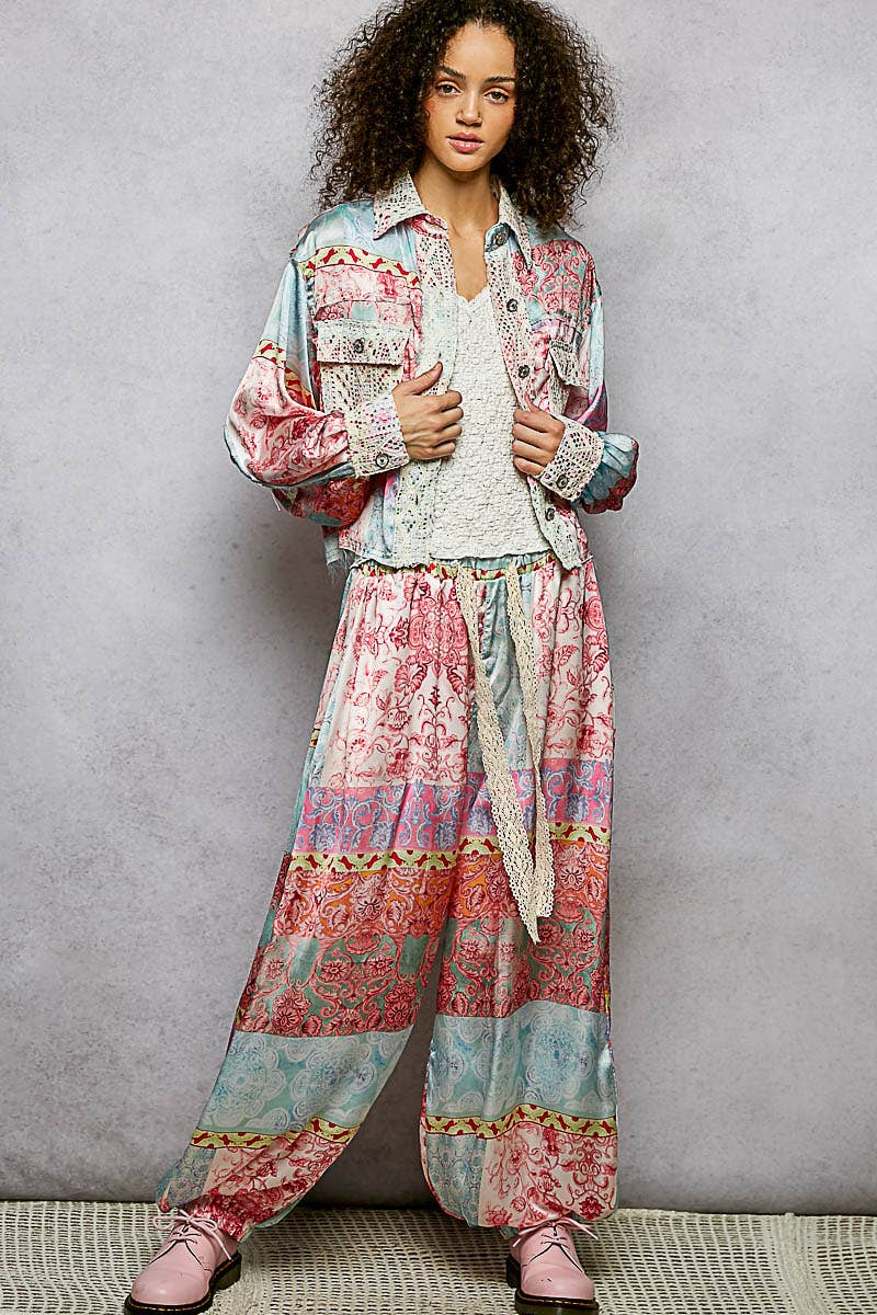 Crochet lace patch floral jacket top