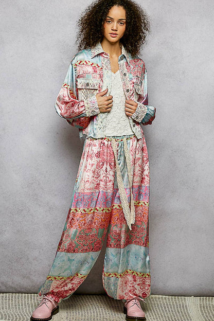Crochet lace patch floral jacket top