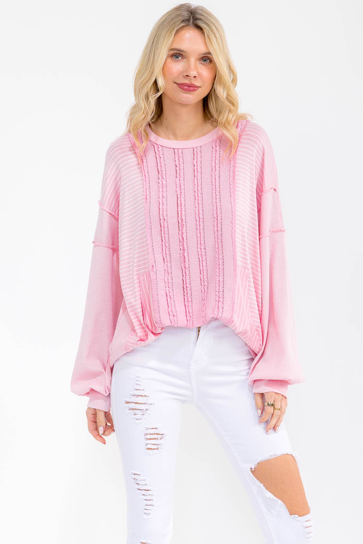 Textured Stripe Contrast Knit Top T6203