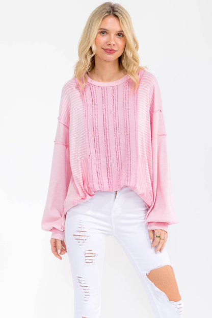 Textured Stripe Contrast Knit Top T6203