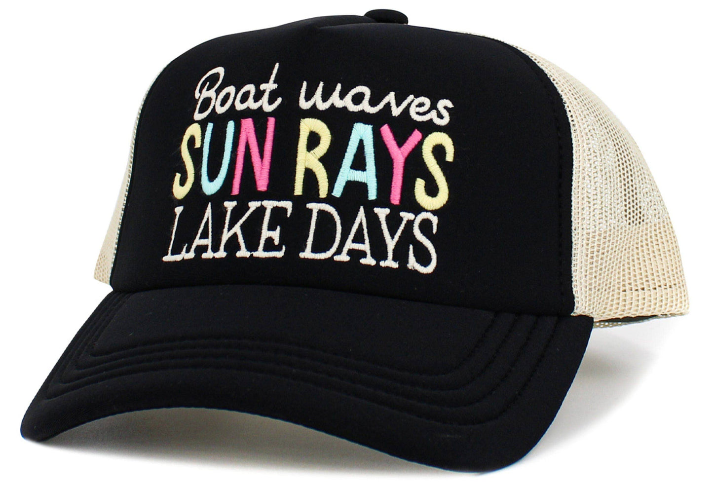 KBV1581 Boat Waves Sun Rays Lake Days Meshback Ballcap: Coral