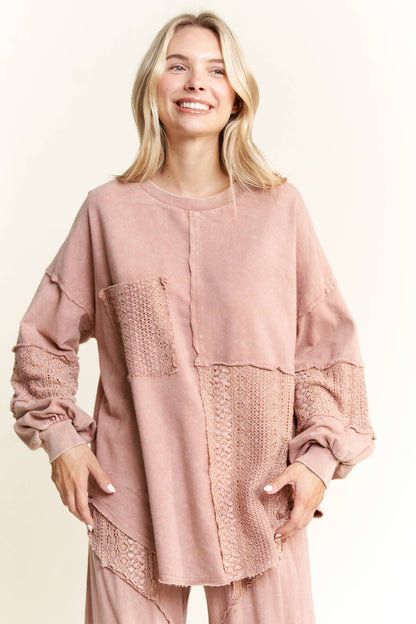 Mineral Wash Lace detailed Long Sleeve sweatshirt HT6027