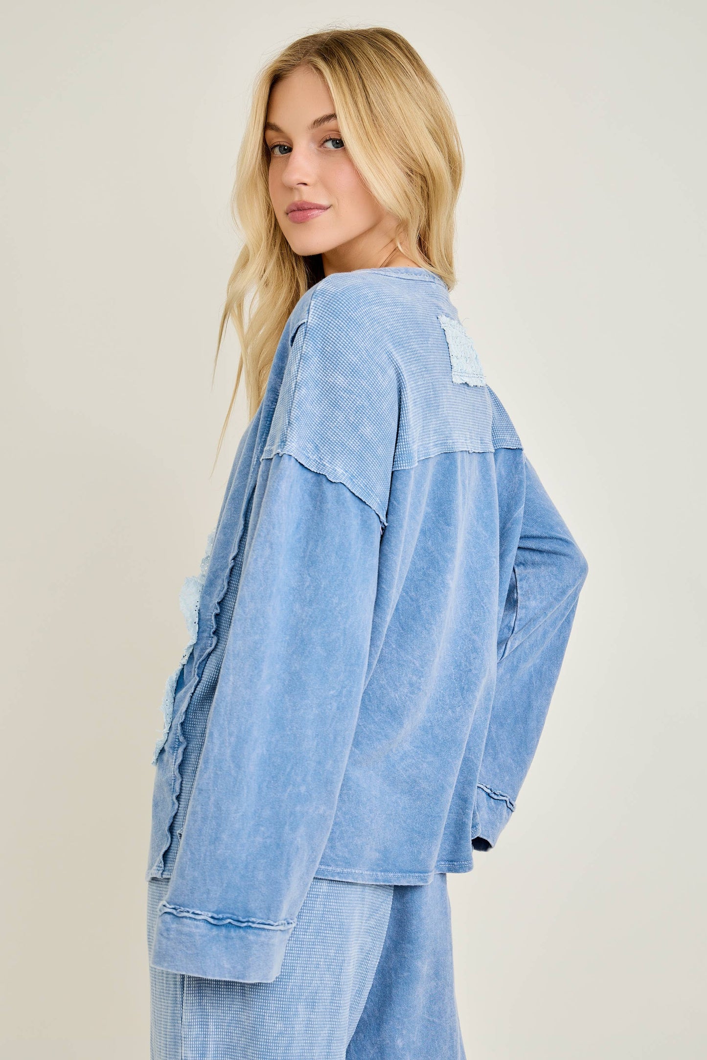 Mineral Washed Halfcut Daisy terry thermal top HT6810 j.her