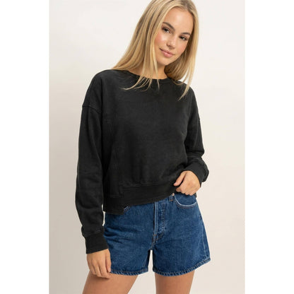 Acid Wash Seam Detail Crew Neck Sweatshirt DZ26A655