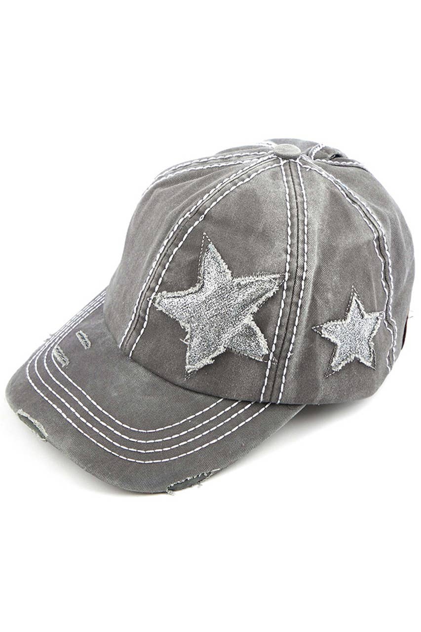 C.C Distressed Pony Cap with Glitter Star