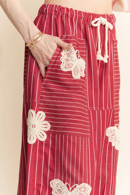 Crochet Applique Striped Barrel Pants