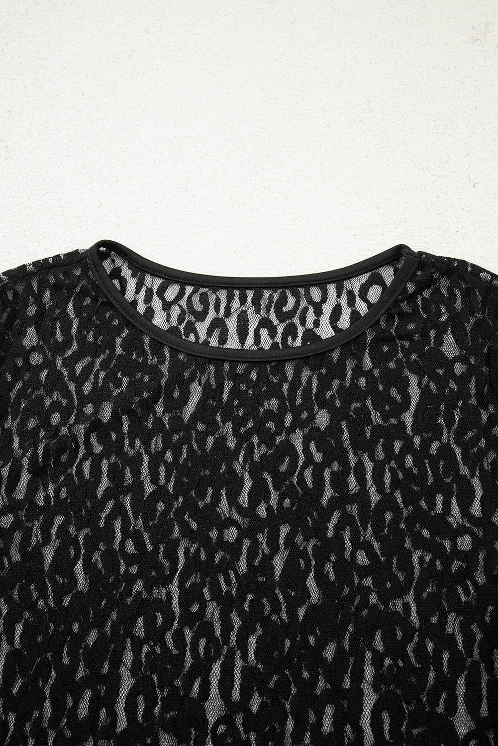 Leopard Pattern Sheer Mesh Long Sleeve Top
