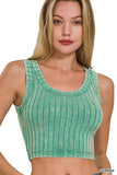 Med DK GREEN RIBBED SLEEVELESS SCOOP NECK CROPPED TANK TOP: -165182 / M