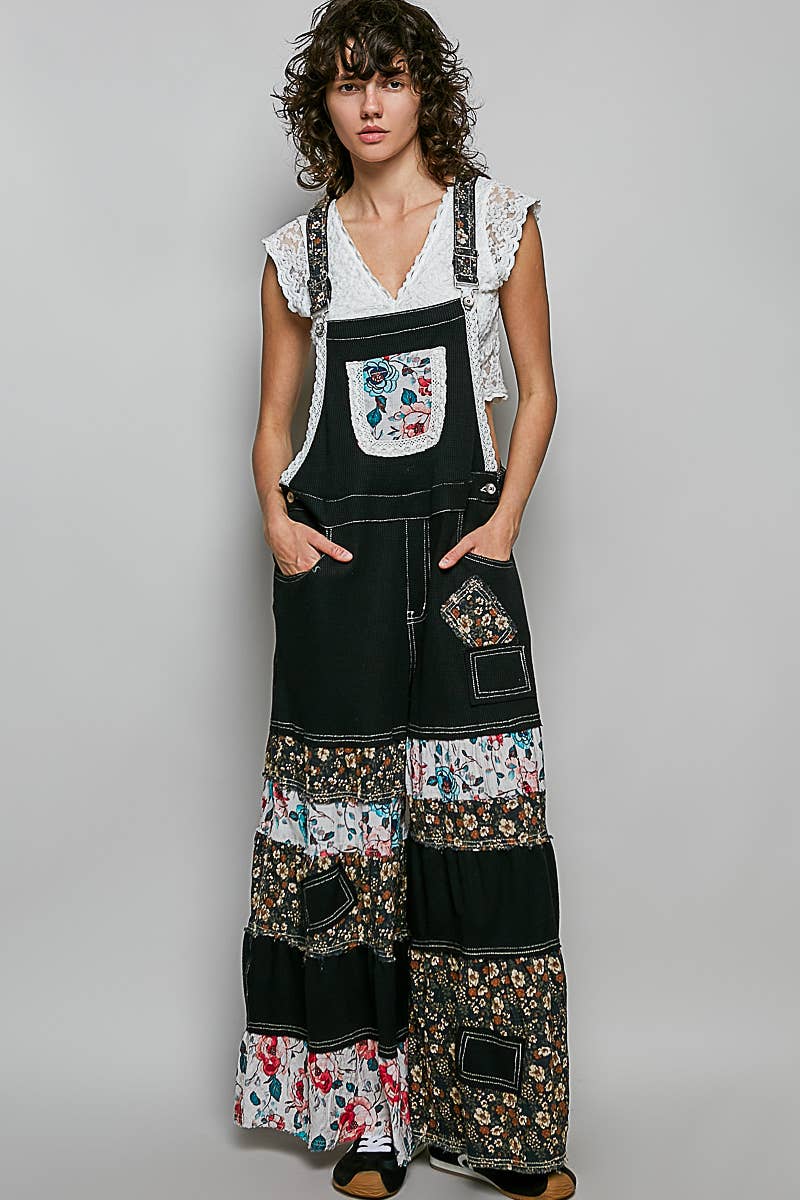POL Printed Fabric Ruffle Wide Leg Overalls
