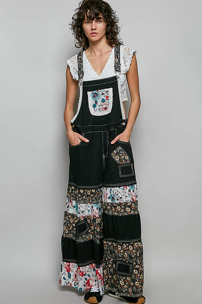 POL Printed Fabric Ruffle Wide Leg Overalls
