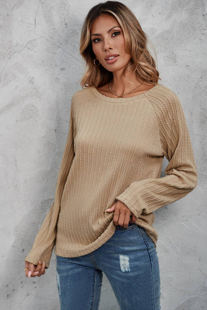 Ribbed Round Neck Knit Long Sleeve Top Shirt Little Daisy