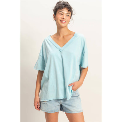Washed V-Neck Oversized Tee